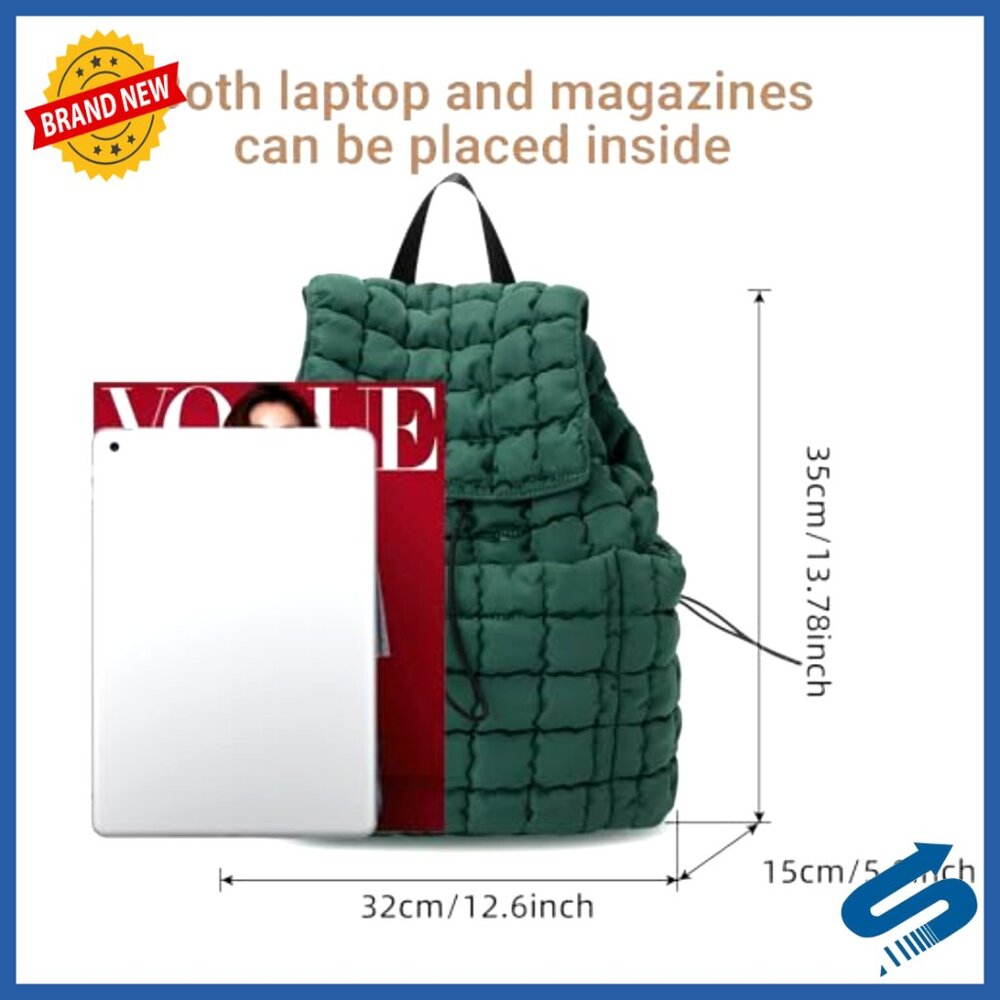 Quilted Puffer Backpack Lightweight Drawstring Da… - image 3